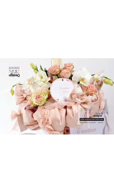 Lumanare botez cu trandafiri si orhidee pentru fetite, 65x4 cm, Regala 16